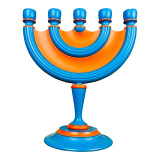 Vintage Svensk Slöjd Swedish Folk Art Five-Light Painted Wood Candelabra 13" For Sale