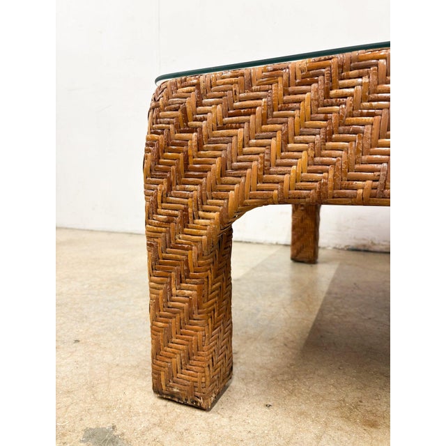 1970s 1970s Woven Rattan Square Coffee Table For Sale - Image 5 of 7