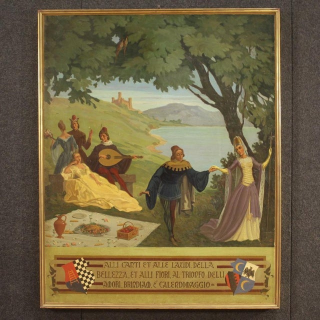 Italian Artist, Landscape with Characters, 1945, Oil Painting on Masonite, Framed For Sale - Image 13 of 13