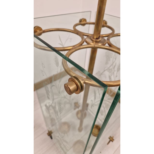 Metal Umbrella Stand in Brass and Engraved Glass from Fontana Arte, 1950s For Sale - Image 7 of 16