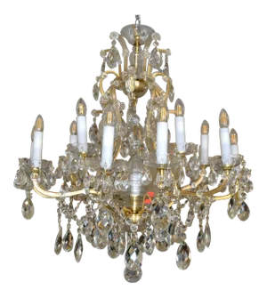 Vintage French Maria Theresa 16-Light Faceted Crystal & Gilt Metal Chandelier