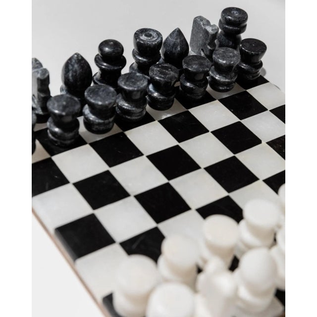 Vintage Black and White Marble Chessboard, Italy, 1960s, Set of 33 For Sale - Image 3 of 11