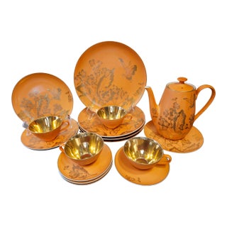 Dorothy Thorpe Mid Century Hand Painted 22Karat Coffee/Tea & Dinnerware Complete Serving Set For Sale