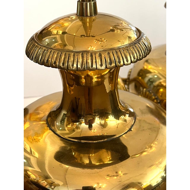 Striking Pair Hollywood Regency Marbro Polished Brass 'Hydria' Lamps For Sale In San Francisco - Image 6 of 12