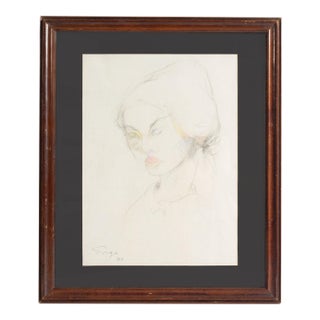 1962 Mixed Media Portrait Drawing by Walter Sorge For Sale