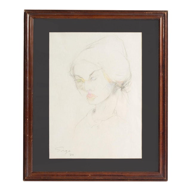 1962 Mixed Media Portrait Drawing by Walter Sorge For Sale