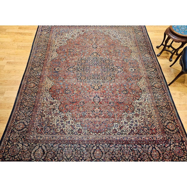 Early 20th Century Persian Kashan Rug, Hand-Knotted Wool, Floral Pattern, Rust & Ivory, 8x10 For Sale - Image 10 of 18
