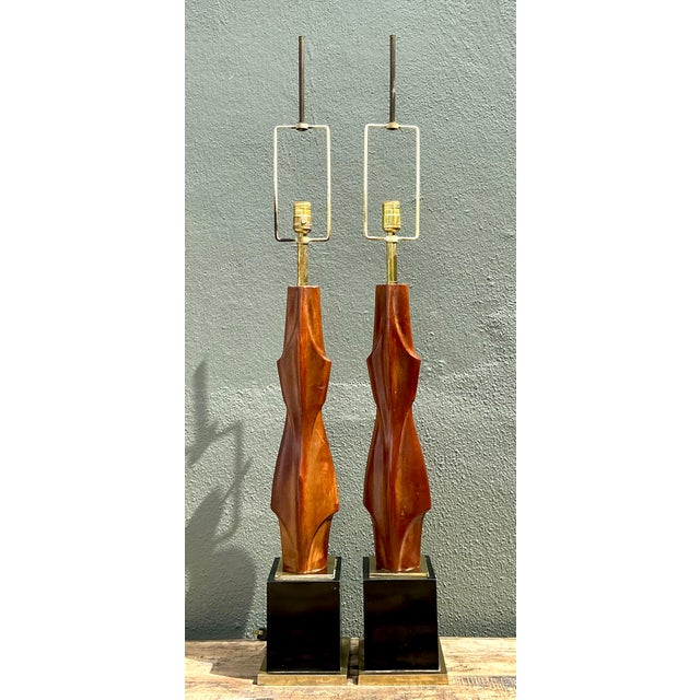 Mid-Century Modern Vintage Original Laurel Lamp Company Wood Sculptural Lamps - A Pair For Sale - Image 3 of 12