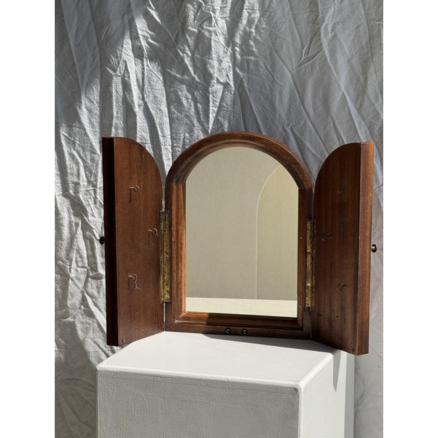 1980s Mini Mirror with Rounded Oak Top, 1980s For Sale - Image 5 of 12