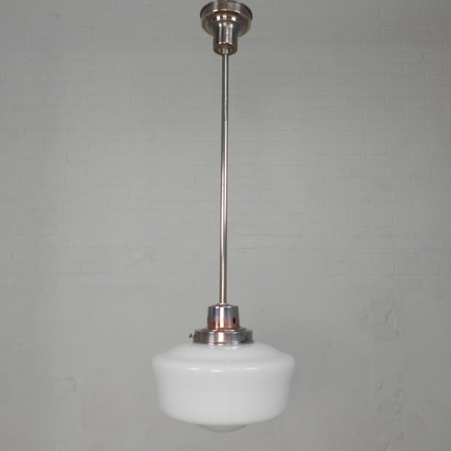 Art Deco Pendant Lamp with White Glass Shade, 1930s For Sale - Image 11 of 16