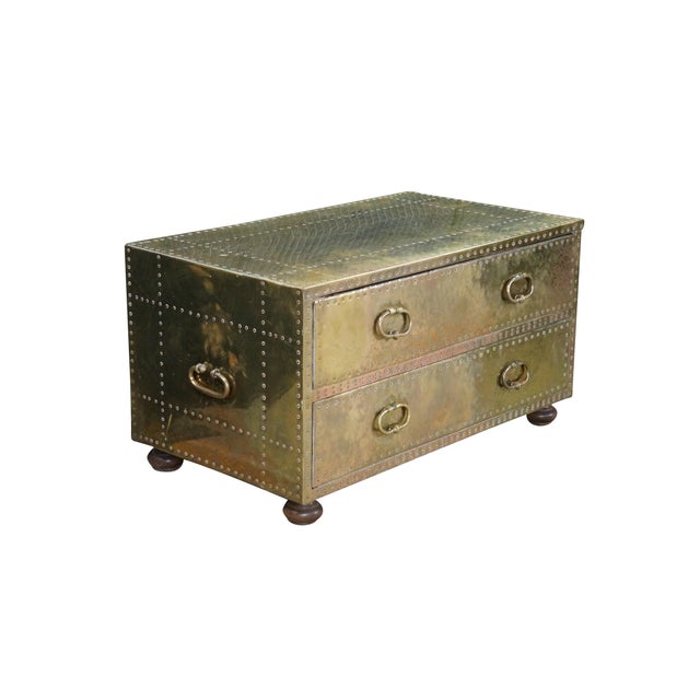 Vintage 1970s Sarreid Ltd chest of drawers / low dresser / nightstand / coffee table / console. Made of brass featuring...