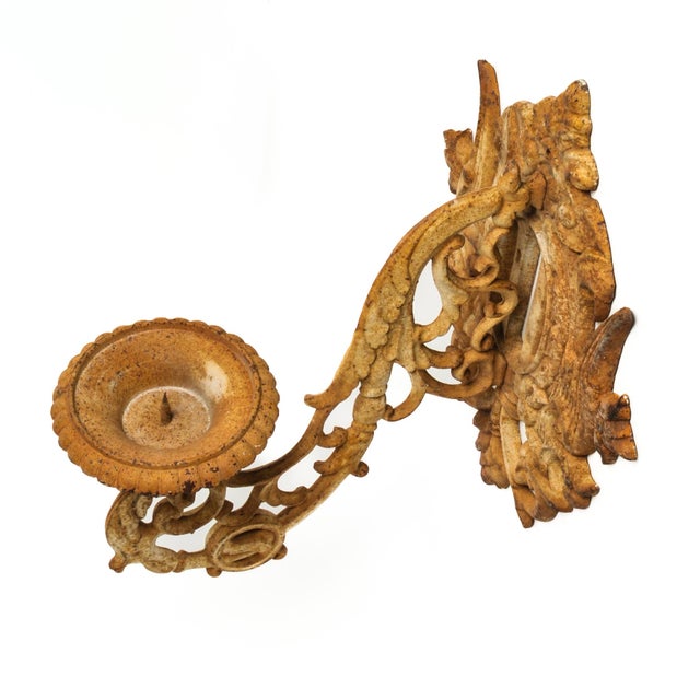 Huge Vintage Cast Iron Wall Sconce Pair Pillar Candle Holders Architectural Salvage For Sale - Image 14 of 17