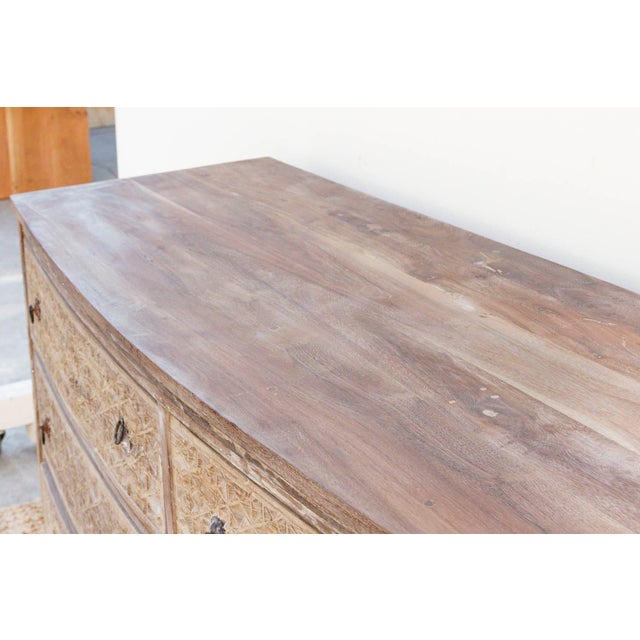 Contemporary Bleached Wood Lotus Diamond Carved Bow-Front Dresser For Sale - Image 3 of 11