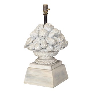 French 1940s Carved Stone Table Lamp Depicting a Fruit Bowl on Pedestal For Sale