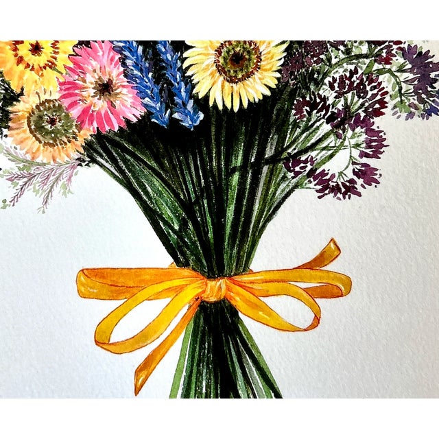 Contemporary Giclee Print “Strawflower Bouquet” Watercolor Painting For Sale - Image 3 of 3
