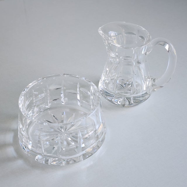 Glass 1980s Waterford Tralee Creamer Pitcher and Open Bowl Sugar Set Excellent Condition For Sale - Image 7 of 11