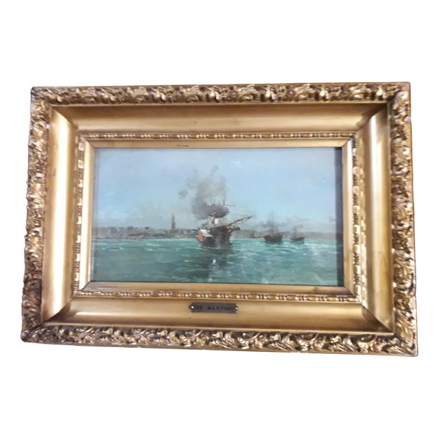 Eduardo de Martino, Seascape, 1800s, Oil on Board, Framed For Sale
