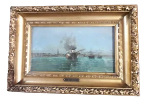 Eduardo de Martino, Seascape, 1800s, Oil on Board, Framed
