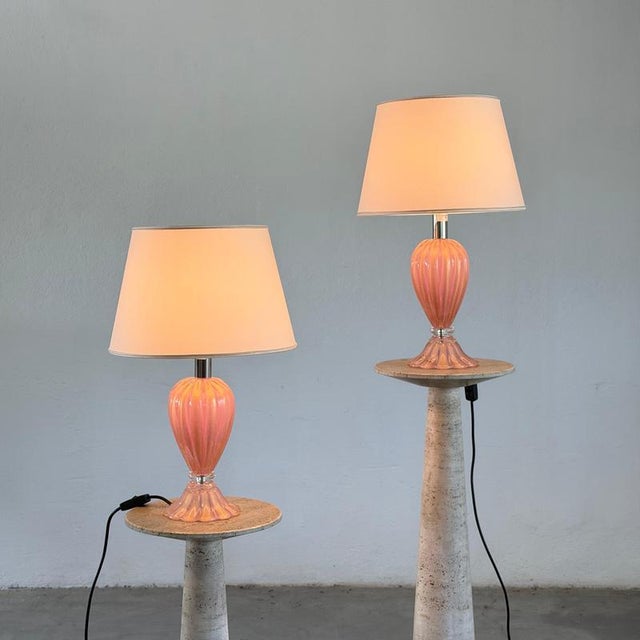 Pink Murano Glass Table Lamps from Barovier & Toso, 1970s, Set of 2 For Sale - Image 4 of 15