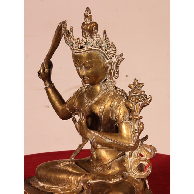 Goldenrod Unknown, Bodhisattva Manjushri, 1800s, Bronze For Sale - Image 8 of 15