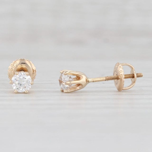 Modern 0.47ctw Diamond Stud Earrings 14k Yellow Gold Solitaire Round Pierced - 2 Pieces For Sale - Image 3 of 6