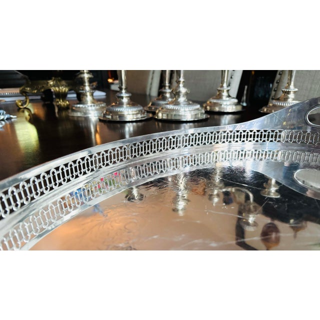 Antique European Sterling Silver Oval Gallery Tray 18” For Sale - Image 4 of 12