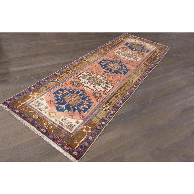 Tribal 4 X 11 Handmade Vintage Hamadan Peach Wool Rug With Tribal Design For Sale - Image 3 of 5