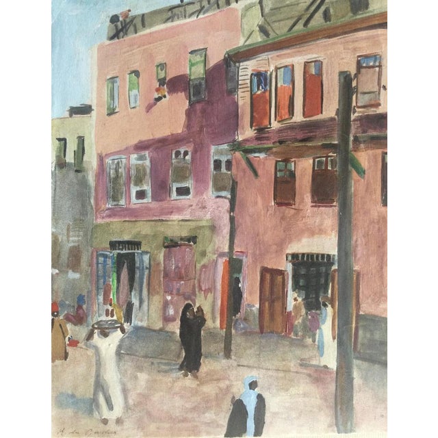 Modern Raoul Du Gardier, Busy Street in Cairo, 1925, Signed Gouache For Sale - Image 3 of 6