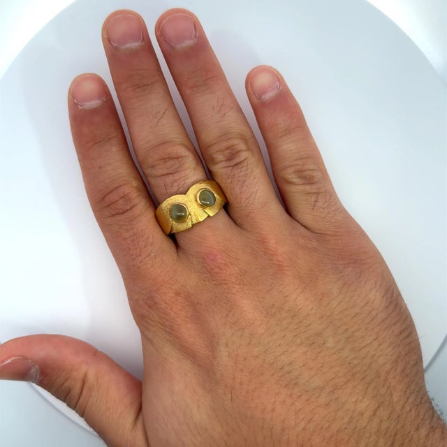 Vintage Potter & Mellen Beautifully Handcrafted and signed "Owl" Motif Chrysoberyl Cat's-Eye and 18k Brushed Gold Men's...