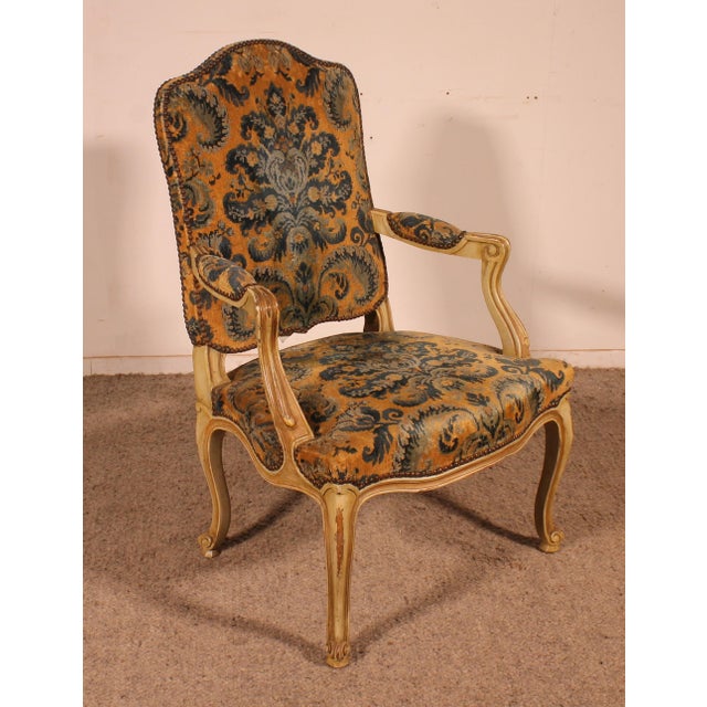 19th Century Louis XV Carved and Painted Armchair For Sale - Image 12 of 12
