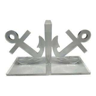 Coastal Nautical Acrylic Anchor Book Ends, a Pair For Sale
