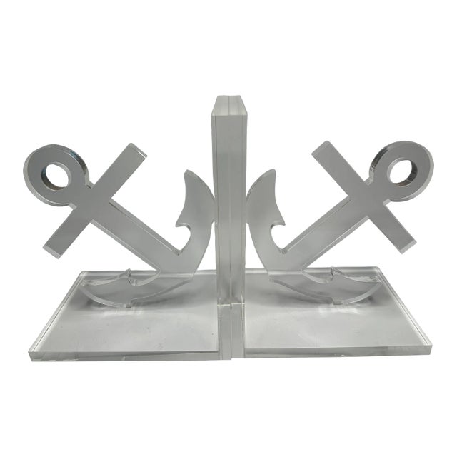 Coastal Nautical Acrylic Anchor Book Ends, a Pair For Sale
