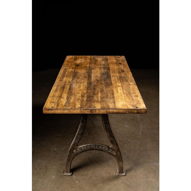Mid 20th Century Vintage Industrial Butcher Block Dining Table With Cast Iron Legs For Sale - Image 5 of 7