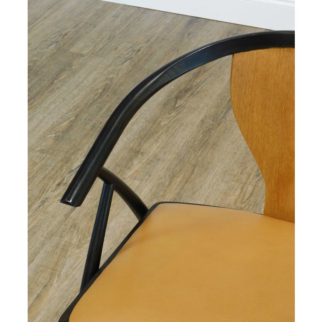 Baker Mid Century Modern Leather Seat Ebonized Armchair Attributed to Tommi Parzinger For Sale - Image 12 of 13