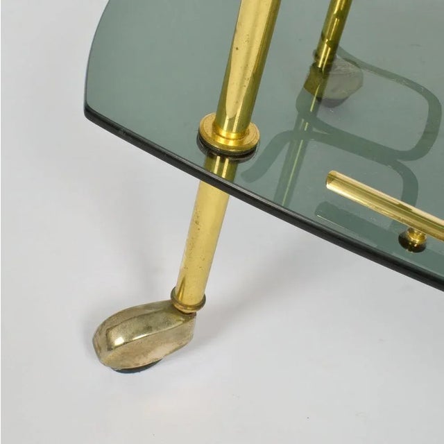 Italian Bar Cart in Brass and Smoked Glass, 1960s For Sale - Image 11 of 12