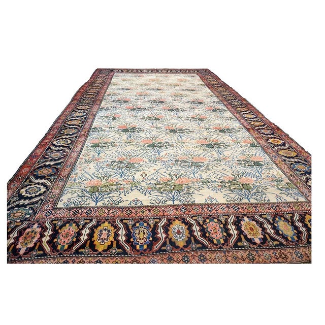 Late 19th Century Antique Persian Malayer Wool 11x18 Ivory, Blue, Green & Salmon Handwoven Area Rug #9902772 For Sale - Image 5 of 11