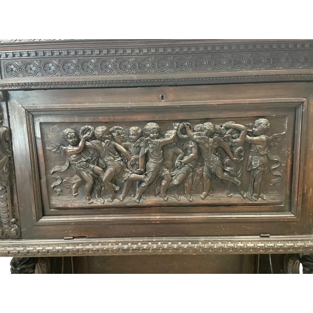 Antique Renaissance Revival Carved Wood Cabinet With Figural Relief & Lion Supports For Sale In Miami - Image 6 of 18