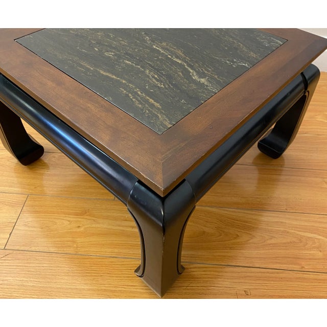 Contemporary Walnut & Marble & Brass Side Tables - a Pair For Sale - Image 9 of 12