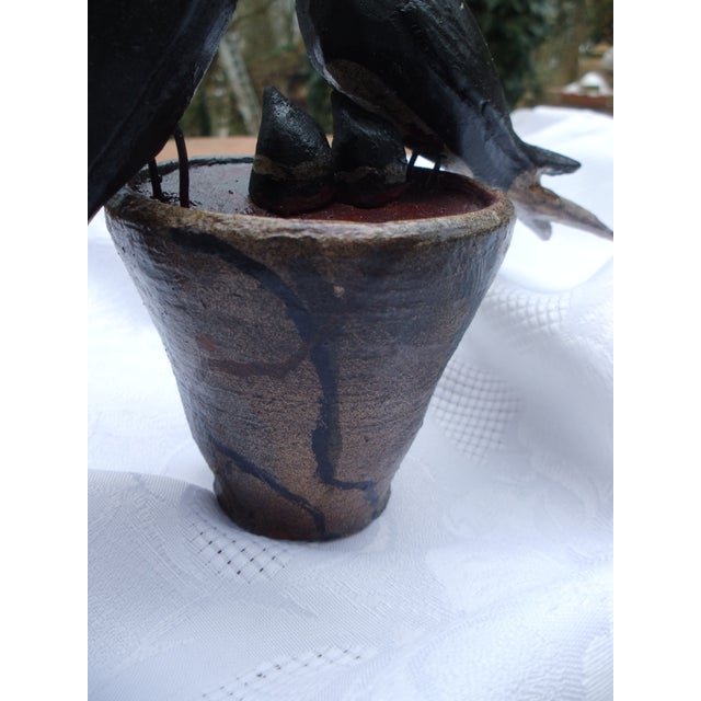 Wood Antique Wooden Swallows in Clay Pot, 1890s For Sale - Image 7 of 15