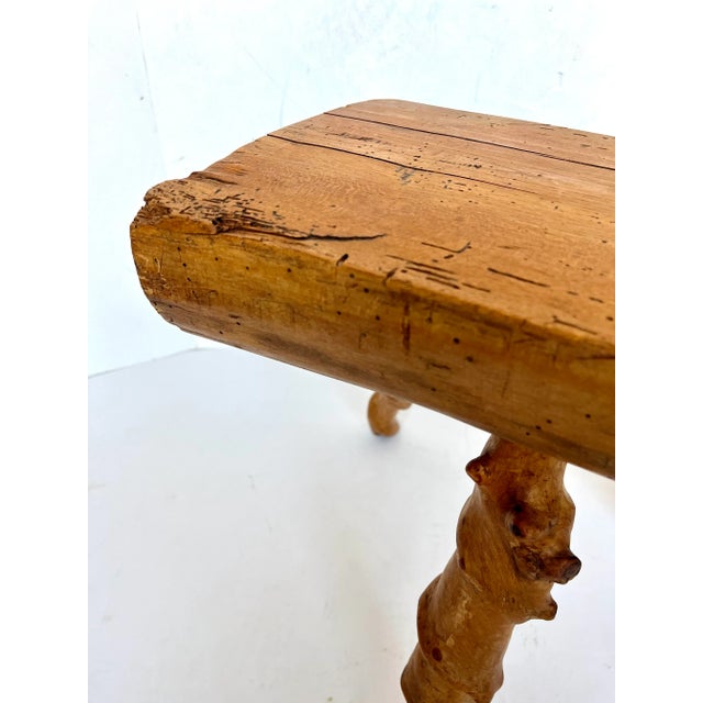 Mid-Century Brutalist Handcrafted French Twisted Splay Leg Fruit Wood Stool For Sale - Image 14 of 14