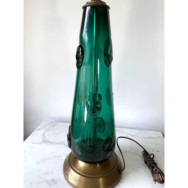 Mid-Century Modern Empoli Italian Glass Teal Green With Applied Prunts Table Lamp For Sale - Image 9 of 11