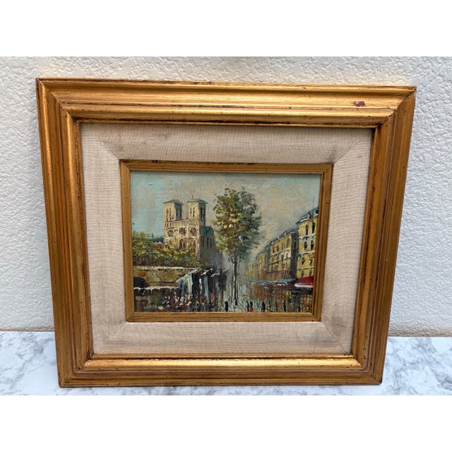 French Country Vintage French Framed Original Painting of a Cheerful City Scent For Sale - Image 3 of 10
