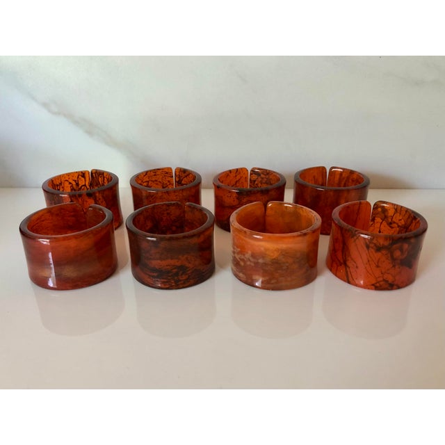 Boho Chic Vintage Tortoise Motif Lucite Napkin Rings - Set of 8 For Sale - Image 3 of 8