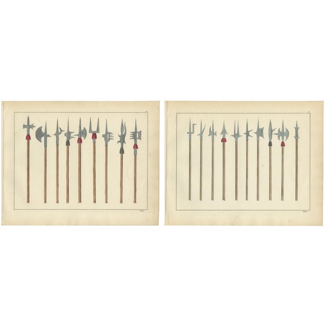 Compilation of Ornate Medieval Polearms, 1842, Lithograph, Set of 2 For Sale