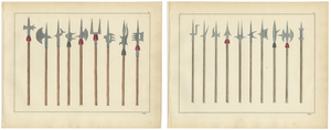 Compilation of Ornate Medieval Polearms, 1842, Lithograph, Set of 2
