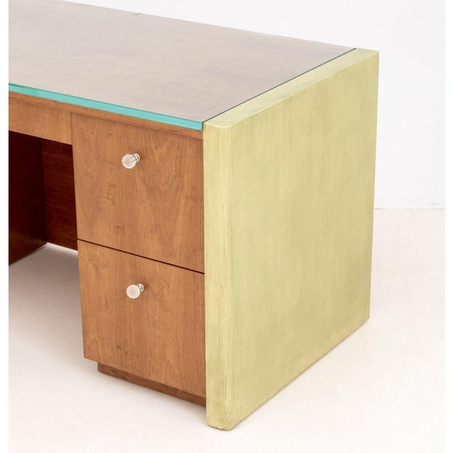 Donald Deskey Art Deco Style Walnut Kneehole Desk For Sale - Image 4 of 10