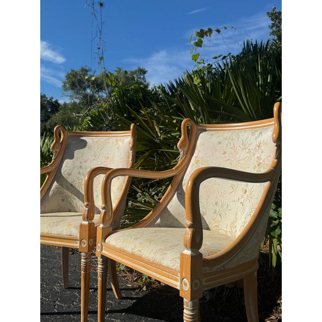 Traditional 1960s Harris Marcus French Empire-Style Swan Carved Armchairs – Pair For Sale - Image 3 of 10