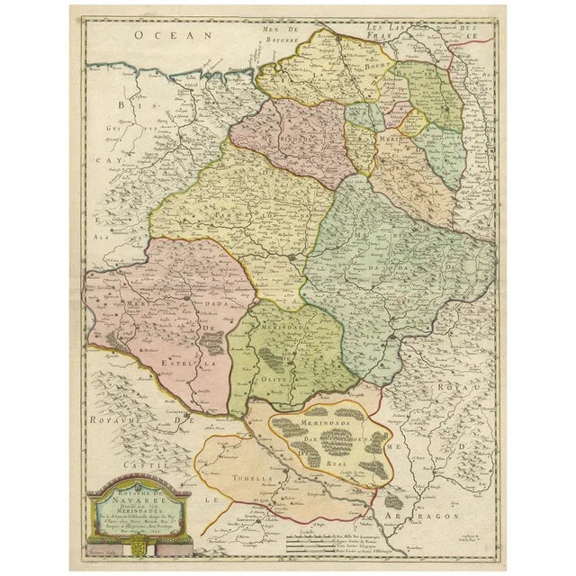 Paper Antique Map of the Province of Navarre with the City of Pamplona, 1652 For Sale - Image 7 of 7