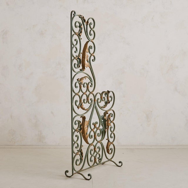 Art Deco Pair of French Art Deco Verdigris Wrought Iron Screens or Room Dividers, 1940s For Sale - Image 3 of 8