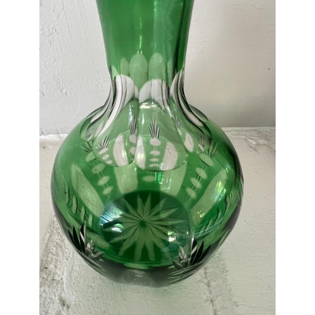 Emerald Green Cut-to-Clear Crystal Bud Vase Carafe For Sale - Image 12 of 12